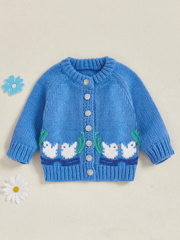 MQTIME  -  Adorable Infant Knitted Cardigan with Cute Duck Design Cozy Round Neck Button-up Sweater for Baby s Casual Winter Wardrobe